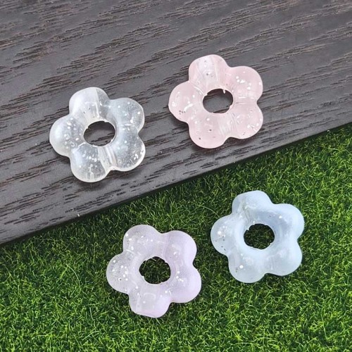 비즈팡 [BG-4-02]볼꾸파츠 아크릴 투톤펄도넛꽃 통과형 19x18mm (3.5mm) 볼꾸비즈 키링용 ,1개