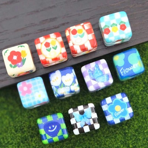 비즈팡 [BG-5-16]볼꾸파츠 아크릴 꽃나비큐브 14x14mm (내경3.9mm) 볼꾸비즈 키링용 ,1개