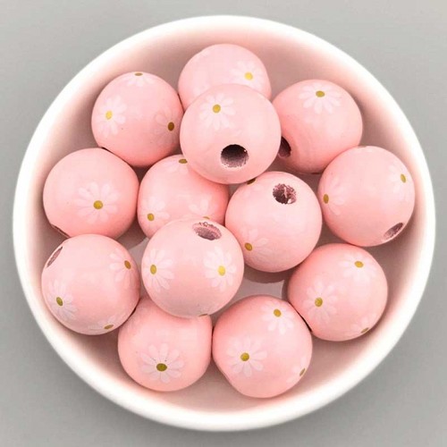 비즈팡 [BG-8-39]볼꾸파츠 우드볼 데이지꽃 16mm (내경4.9mm) (핑크) 볼꾸비즈볼 키링용 ,1개