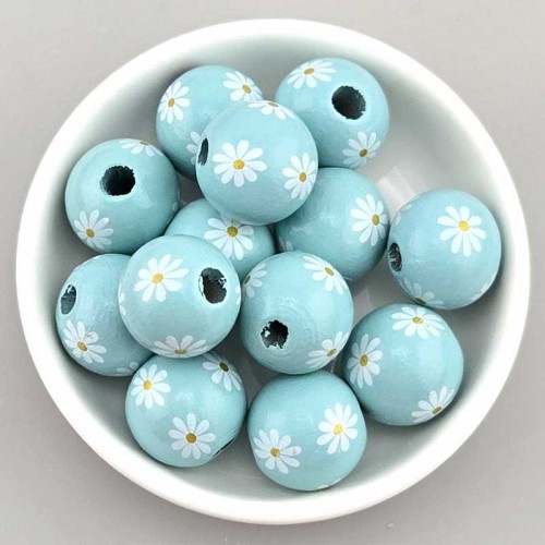 비즈팡 [BG-8-41]볼꾸파츠우드볼 데이지꽃 16mm (내경4.9mm) (블루) 볼꾸비즈볼 키링용 ,1개