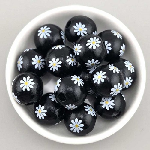 비즈팡 [BG-8-42]볼꾸파츠 우드볼 데이지꽃 16mm (내경4.9mm) (블랙) 볼꾸비즈볼 키링용 ,1개